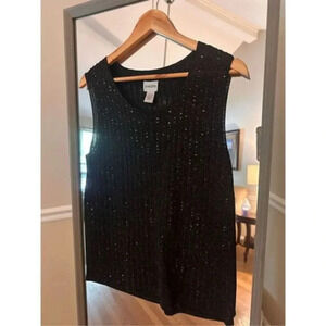 Chico’s Silk/Metallic close Knit Sleeveless‎ Top Size Large Black